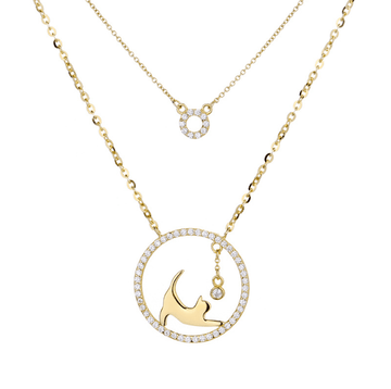Alibaba Fine Fashion Jewelry-Necklace Cat Playing with Ball in a Circle Necklace, 2 Layers